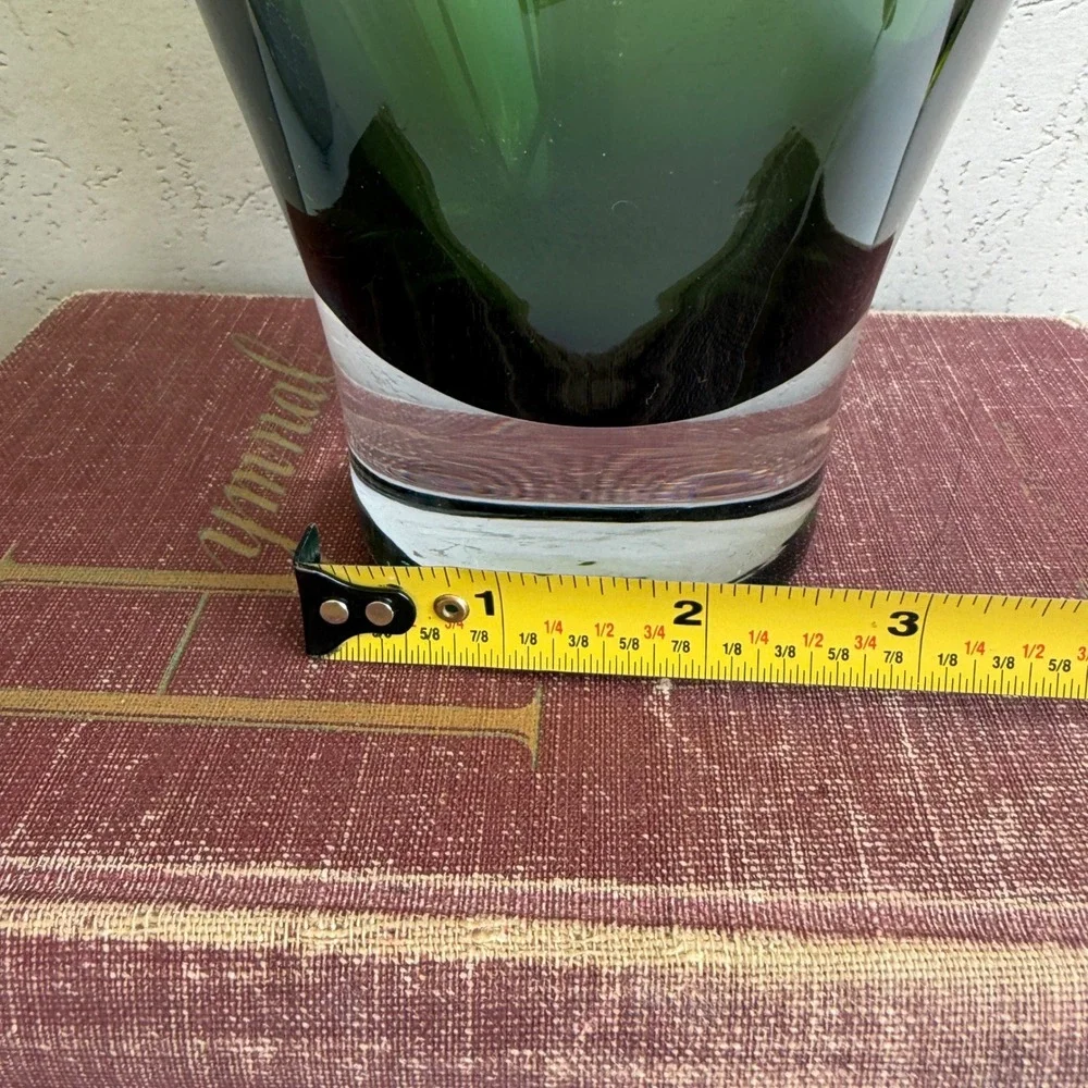 Ashland Hand Blown Forest Green Glass Vase Weighted Clear Base 13.25 Inch